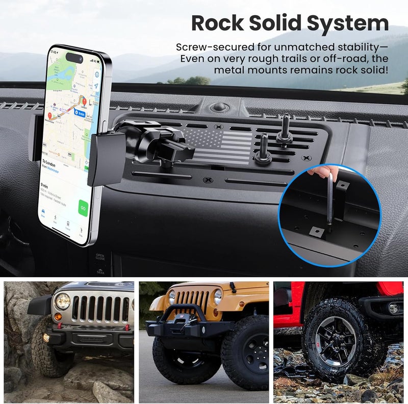 DIAMOOKY Upgraded Metal Phone Mount Compatible with Jeep Wrangler JK JKU 2018 2017 2016 2015 2014 2013 2012 2011 Accessories, Dash Phone Holder with Duck Mounts System Kit - Image 2
